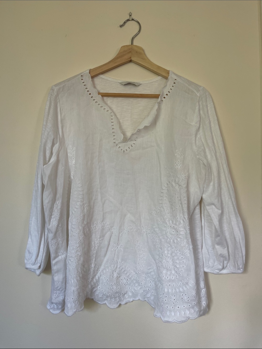 Lucky Brand White Embroidered V-Neck Tunic